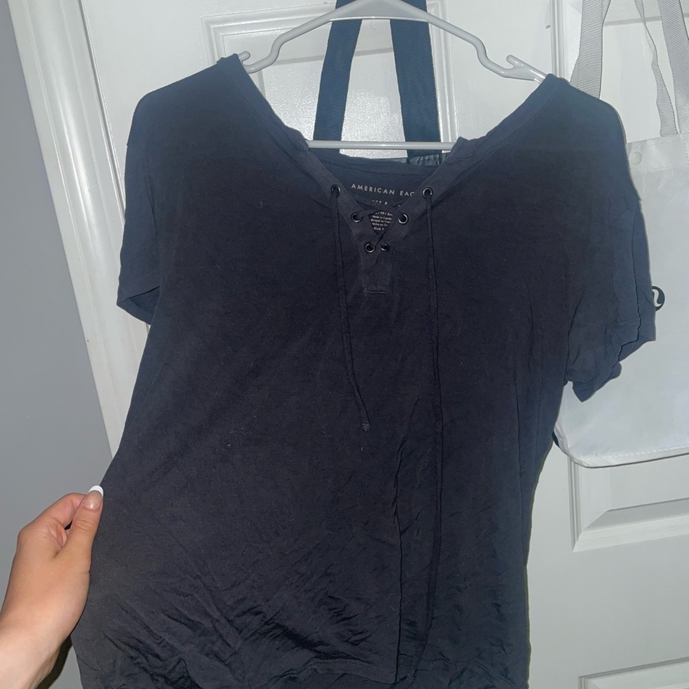 American eagle gray lace up tee!!